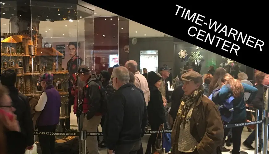 Visitors lining up to see the castle at the Time Warner Center
